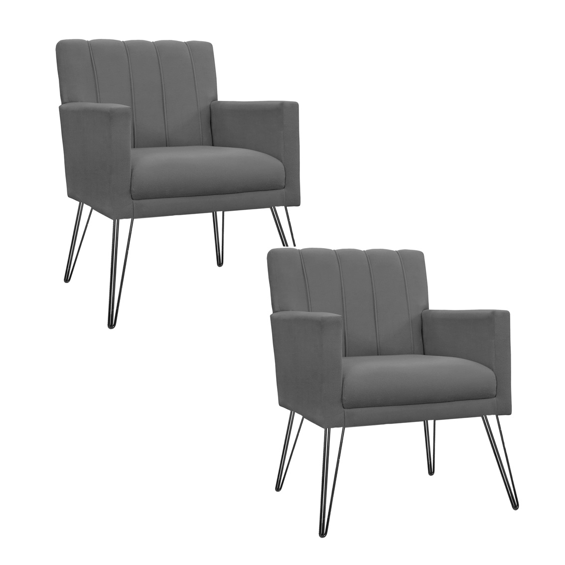 Kit 2 Poltronas Decorativas para Escritório Pés de Ferro Cecília Corano Cinza - DL Decor - 5