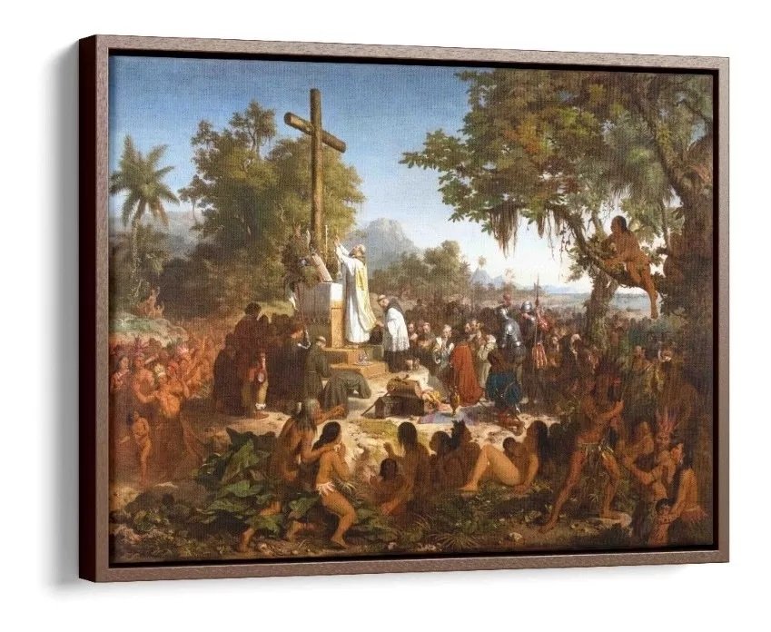 Quadro Decorativo Canvas Primeira Missa Brasil Religioso - Madeira - 2