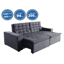 Sofá Londres 200cm Retrátil Reclinável Cinza ? Ws - 2
