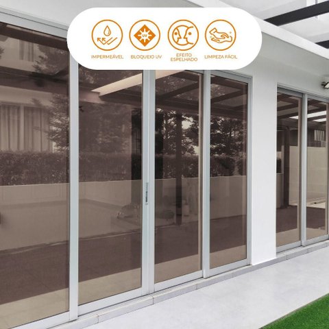 Película Adesiva Uv Profissional Refletiva Preto e Bronze Espelhado 50x500cm