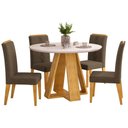 Ver imagem 1 de Mesa Kiara Redonda Cedro Off White com Kit 4 Cadeiras Yasmin Cedro Linho Canela-DJ Móveis