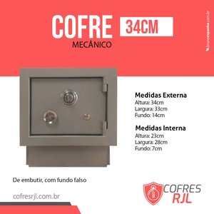 Cofre De Embutir 34cm Com Fundo Falso - RJL034 Cofres RJL Cinza
