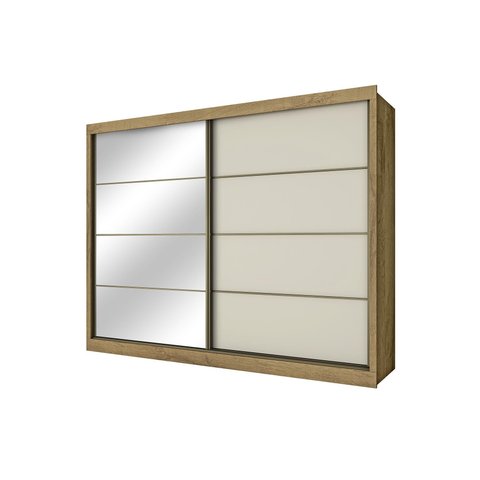 Guarda Roupa Casal 1 Porta com Espelho Sevilha - Made Marcs:amêndoa Off White