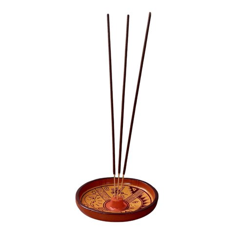 Incensário de Cerâmica Peruano Laranja 11 Cm para 3 Incenso