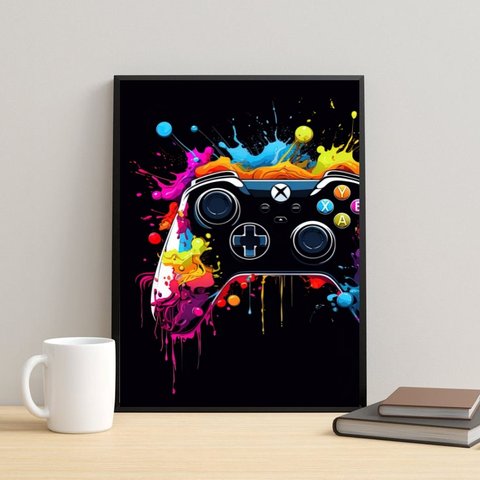 Quadro Gamer - Xbox Controller 24x18cm - com Vidro:moldura Branca