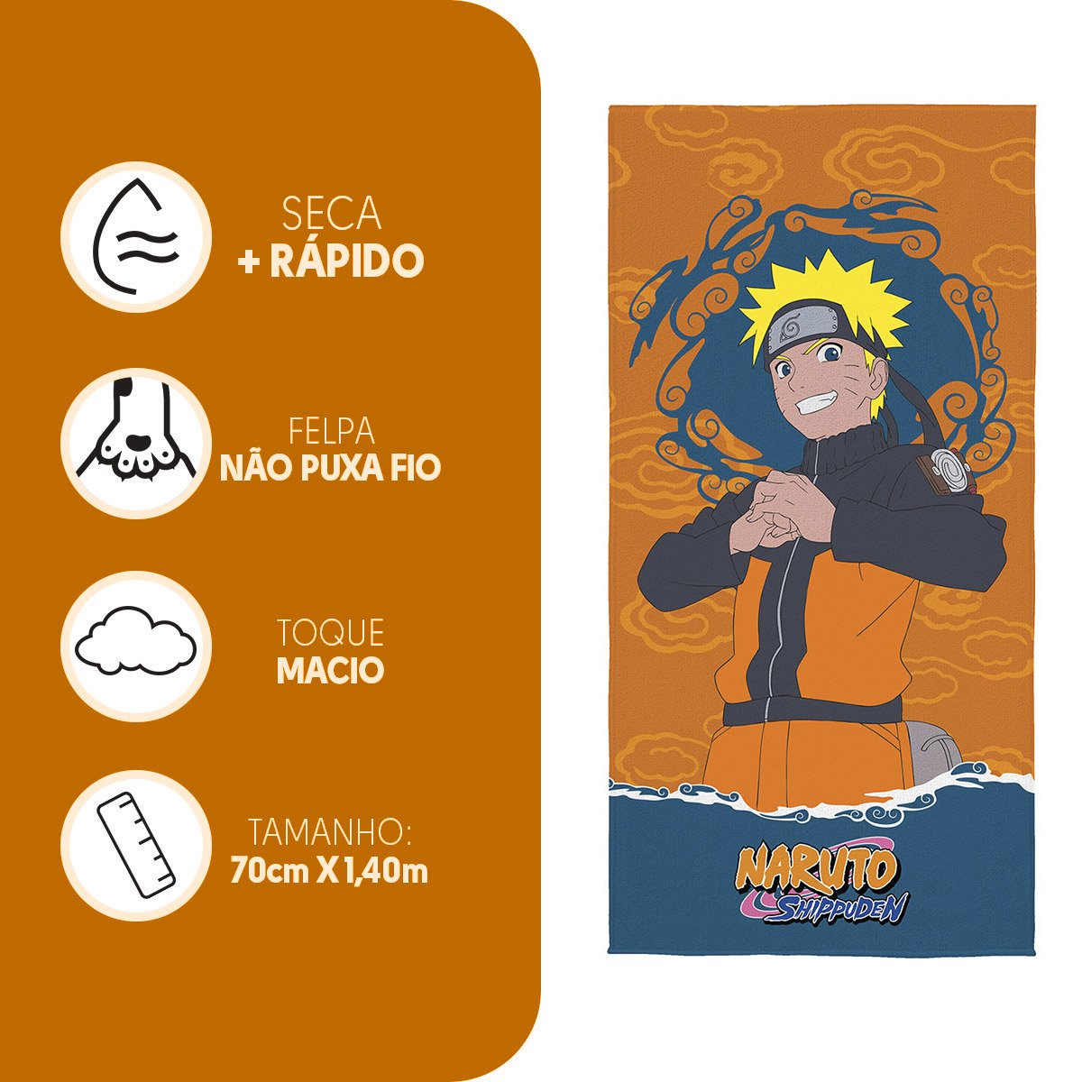 Toalha de Banho Lepper Infantil Felpuda Naruto