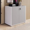 Ver imagem 1 de Armário Baixo 80cm com 2 Portas e Tampo Embutido para Escritório Corporate Cinza/Sagrado/Branco