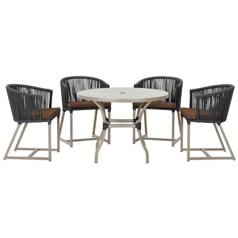 Mesa com 4 Cadeiras de Jantar Roma 100cm e Noronha em Aluminío Fendi Corda Nautica Estofado 9 Trama