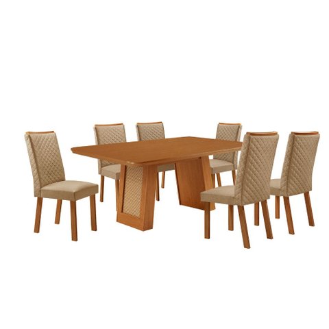 Mesa de Jantar Carolina 180cm Tampo MDF Canto Copo Laminado com 6 Cadeiras Lira