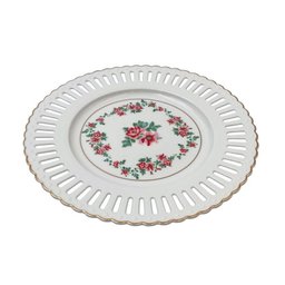 Prato Raso para Bolo em New Bone China D21cm Cor Branca com Borda Dourada - 1