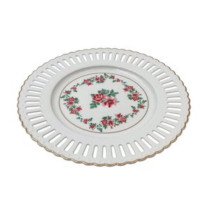 Prato Raso para Bolo em New Bone China D21cm Cor Branca com Borda Dourada