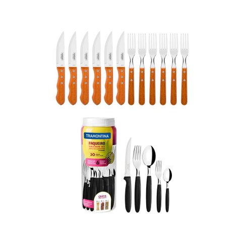 KIT - Jogo De Churrasco Inox 12 Peças Dynamic + 1 Faqueiro 30pç - Tramontina