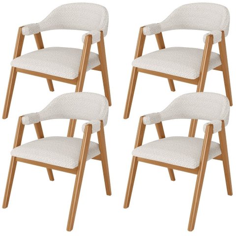 Kit 04 Cadeiras de Jantar e Estar Living Estofada Nadja L02 Bouclê Cru - Lyam Decor