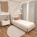 Ver imagem 1 de Cama Solteiro com Cabeceira e Mesa de Cabeceira 100% Mdf Cor:veludo Creme com Luna