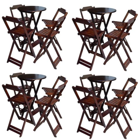 Kit 4 Jogos De Mesa Bistrô De Madeira Com 4 Cadeiras Dobravel Imbuia - Marrom