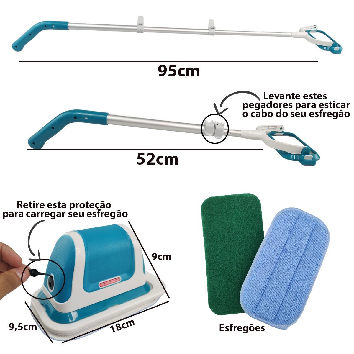 Escova Limpeza Eletrica 2 Em 1 Sem Fio Cabo Retratil Limpa Poli Esfrega Vidros Janela Chao Ceramica  - 3