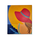 Ver imagem 2 de Mini Quadro de Jovem com Chapeu Vermelho Pintado a Mão 30x25cm