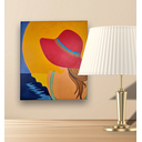 Ver imagem 1 de Mini Quadro de Jovem com Chapeu Vermelho Pintado a Mão 30x25cm