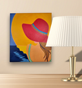 Ver imagem 1 de Mini Quadro de Jovem com Chapeu Vermelho Pintado a Mão 30x25cm