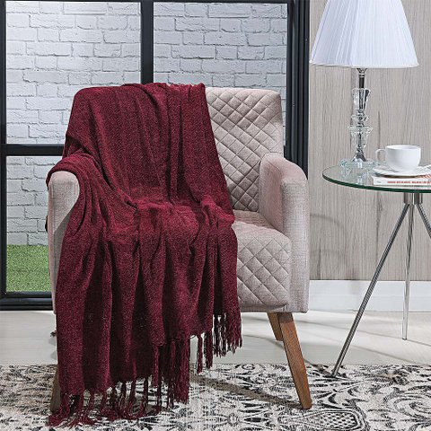 Manta P/ Sofá - Boras Chenille - 2 Lugares - 1,70m X 1,25m - Vermelho - Niazitex Dohler