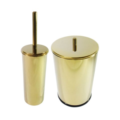 Kit Dourado Lixeira Dourada 3l e Suporte com Escova Sanitária Fineza
