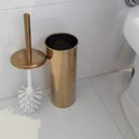 Ver imagem 4 de Kit Dourado Lixeira Dourada 3l e Suporte com Escova Sanitária Fineza