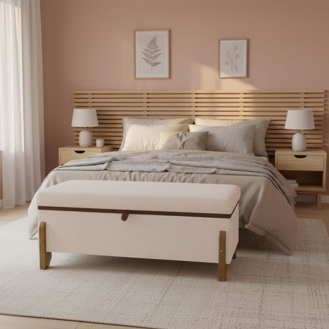 Puff Recamier Baú Versallies 150 Cm para Sala Quarto Bouclé