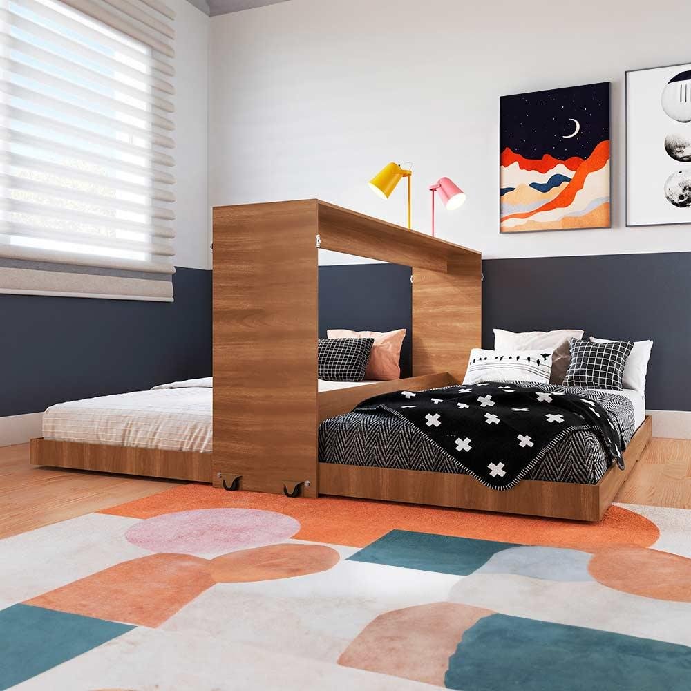 Cama Dupla Montessori Articulável Solteiro Nogal com 2 Colchões Phoenix Art In Móveis - 2