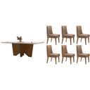 Ver imagem 1 de Conjunto Sala de Jantar Nevada C/ Tampo Madeirado C/ Vidro Canto Curvo 180x90cm e 6 Cadeiras Dafne