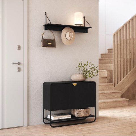 Sapateira Luna 1 Porta 1 Prateleira Nero/preto 93x75cm