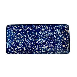 Travessa Retangular em Cerâmica Ramos Azul e Branco 25cm - 3