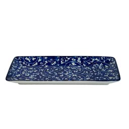 Travessa Retangular em Cerâmica Ramos Azul e Branco 25cm - 1
