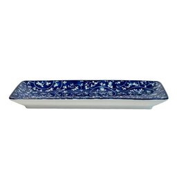 Travessa Retangular em Cerâmica Ramos Azul e Branco 25cm - 2