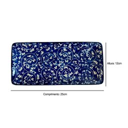 Travessa Retangular em Cerâmica Ramos Azul e Branco 25cm - 4
