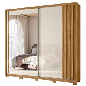 Guarda Roupa Casal Dhara Espelho 2 Portas de Correr Freijó Off White Moval