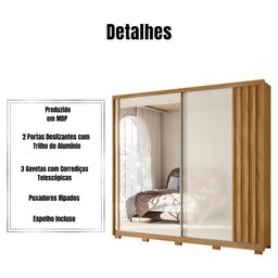 Guarda Roupa Casal Dhara Espelho 2 Portas de Correr Freijó Off White Moval - 5 Guarda Roupa Casal Dhara Espelho 2 Portas de Correr Freijó Off White Moval - 5