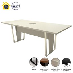 Mesa de Reunião Pés Metal 2m Cinza Caixa de Tomadas F5 Cor:cinza - 3