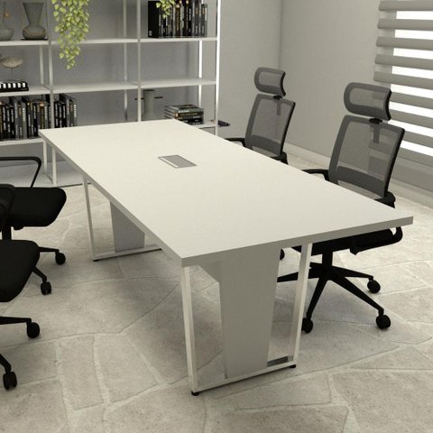Mesa de Reunião Pés Metal 2m Cinza Caixa de Tomadas F5