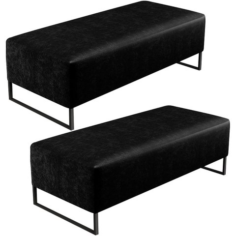 Kit 02 Puffs Decorativo Sala de Estar Bali W01 Base Ferro 120x50 cm Couríssimo Preto - Lyam Decor