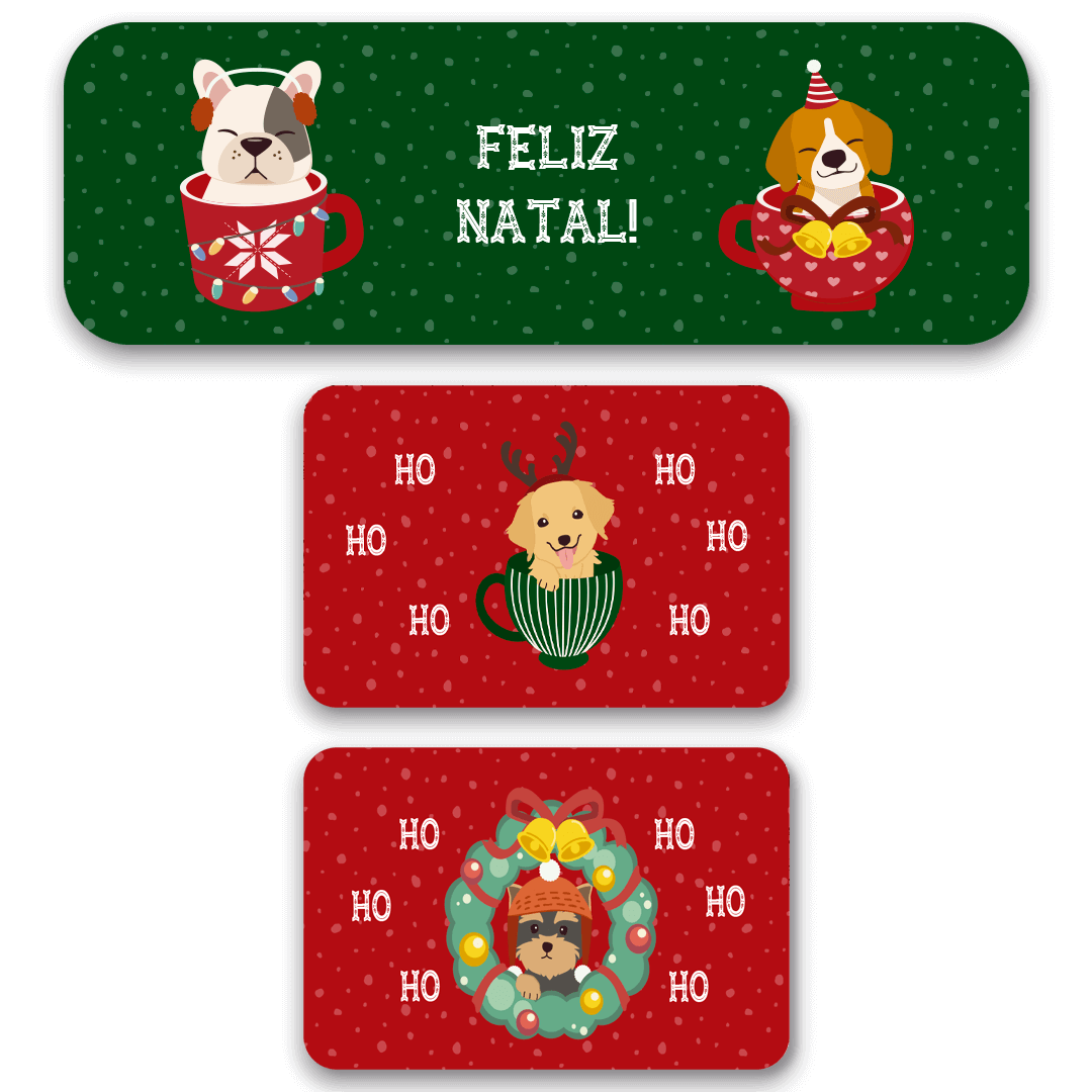 Kit de 3 Tapetes para Cozinha Natalinos Noel e Seus Pets Capa de Almofada