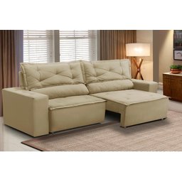 Sofá Retrátil e Reclinável 2 lugares com Molas 1,50m Livia Suede Bege Adonai Estofados - 1
