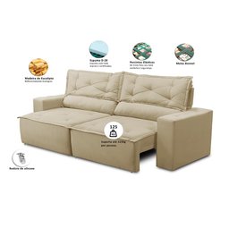 Sofá Retrátil e Reclinável 2 lugares com Molas 1,50m Livia Suede Bege Adonai Estofados - 2