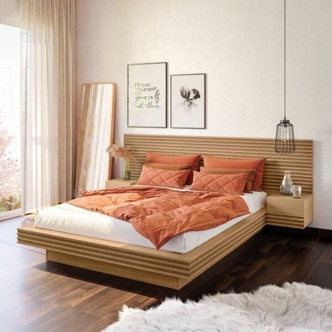 Cama Casal/Queen com Cabeceira e Mesa de Apoio Samambaia CabeCasa MadeiraOriginals