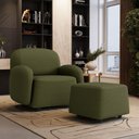 Ver imagem 1 de Poltrona Decorativa Orgânica Morelo com Puff para Sala Living M05 Linho Verde - Lyam Decor