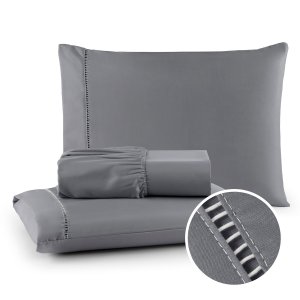 Roupa de Cama 400 Fios Queen 3 Peças Ponto Palito Cor:cinza