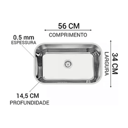 Cuba Retangular Standard Tramontina Inox 56x34 - 3 Cuba Retangular Standard Tramontina Inox 56x34 - 3