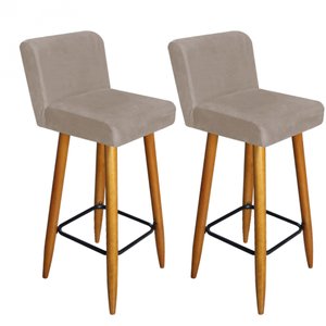 Kit 02 Banqueta Alta Com Encosto Lana Para Cozinha Bar Balcão Bistrô Pé Palito Castanho Suede