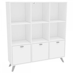 Estante para Livros Ouro Preto 3 Portas 6 Nichos Branco - Politorno - 2