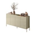 Ver imagem 3 de Buffet Aparador 4 Portas com Bandeja Integrada Pés em Dourado 149,5cm Cais Bege