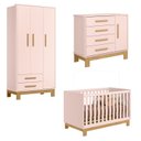 Ver imagem 2 de Quarto para Bebê Completo 3 Peças Guarda-Roupa, Cômoda e Berço Encanto Slim Rosa/Acetinado